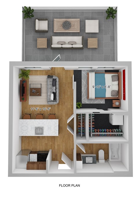 Floor plan for 1 bed, 1 bath, 474 sqft